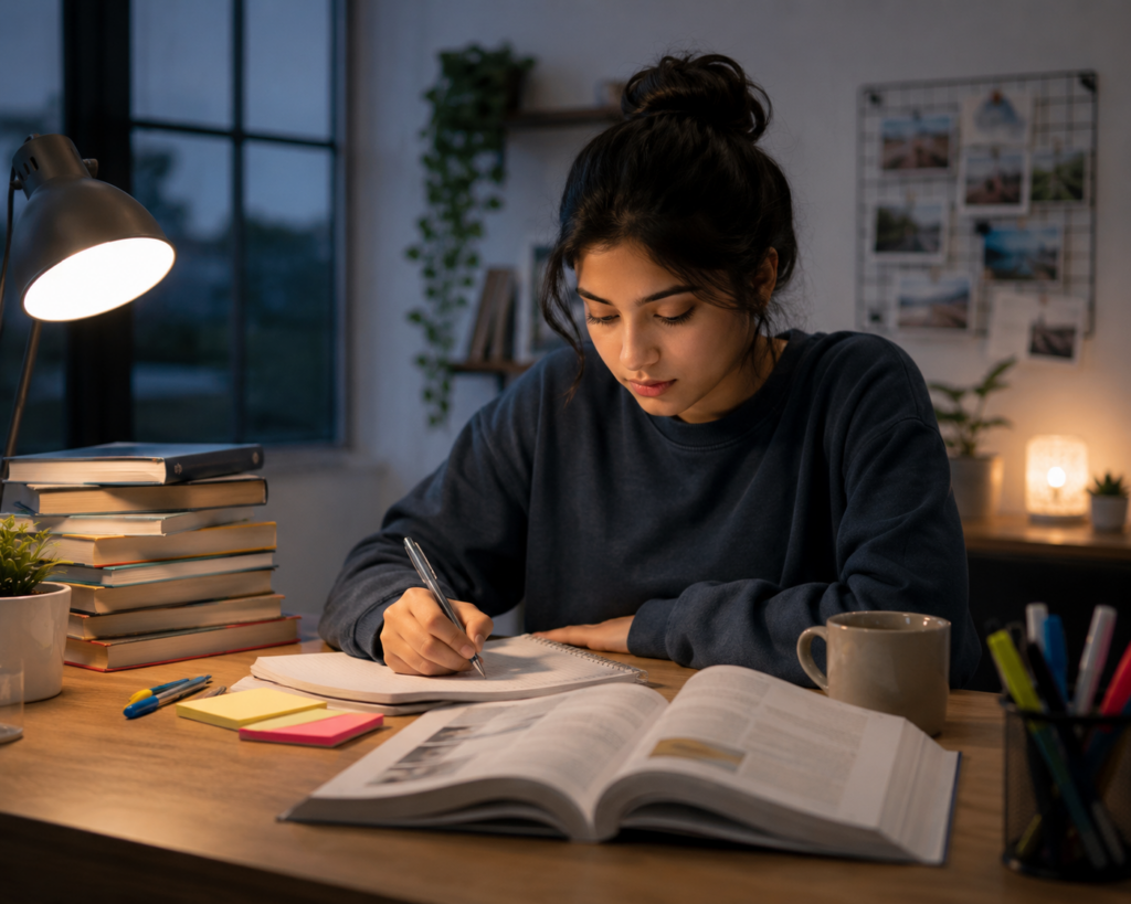 Student studying with focus and maintaining consistent study habits